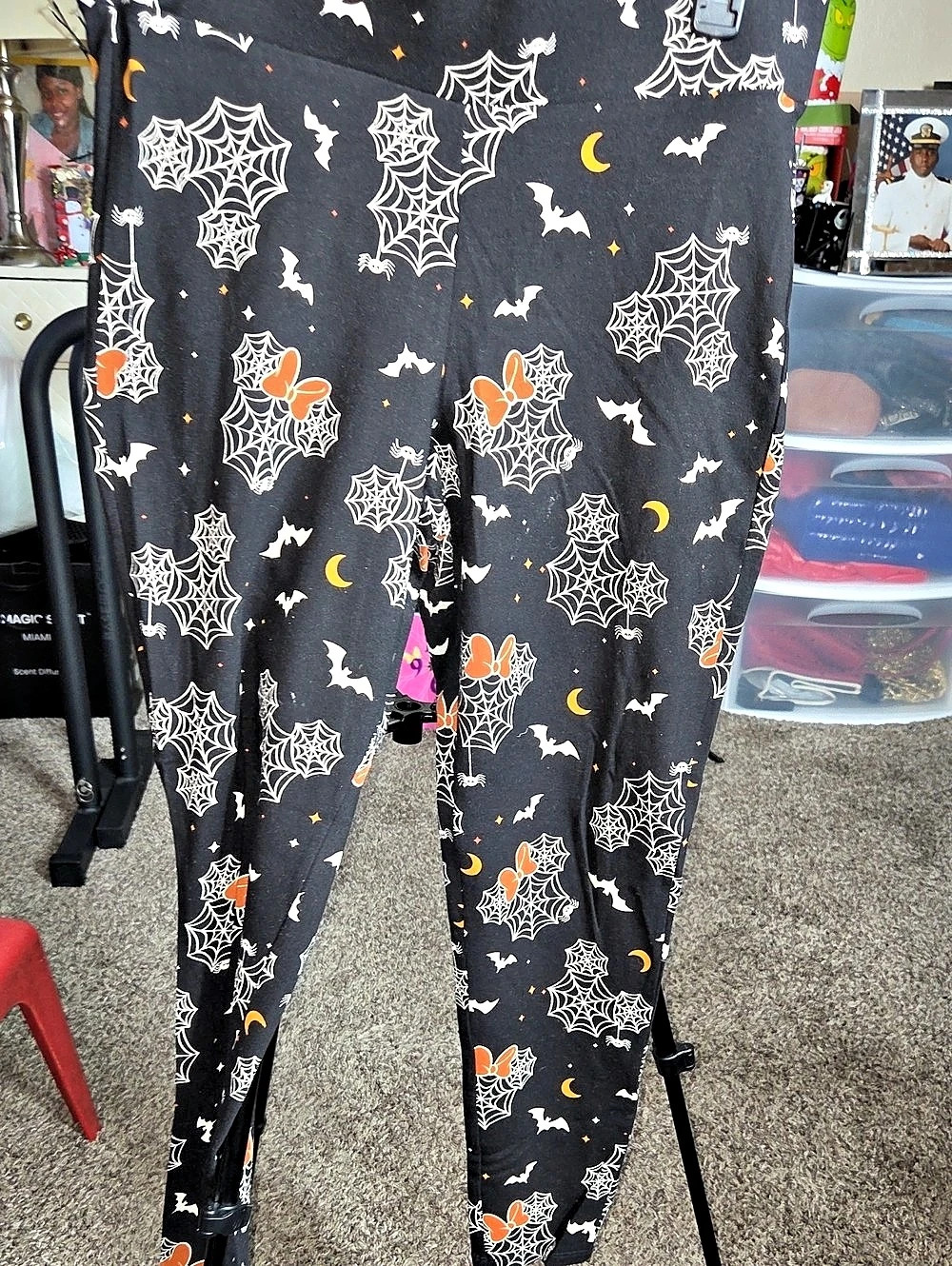 Disney Minnie Mouse Halloween Spider Web Leggings Pajama Pants Black & White